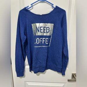 Need Coffee☕️ Blue Sweater with Silver Graphic